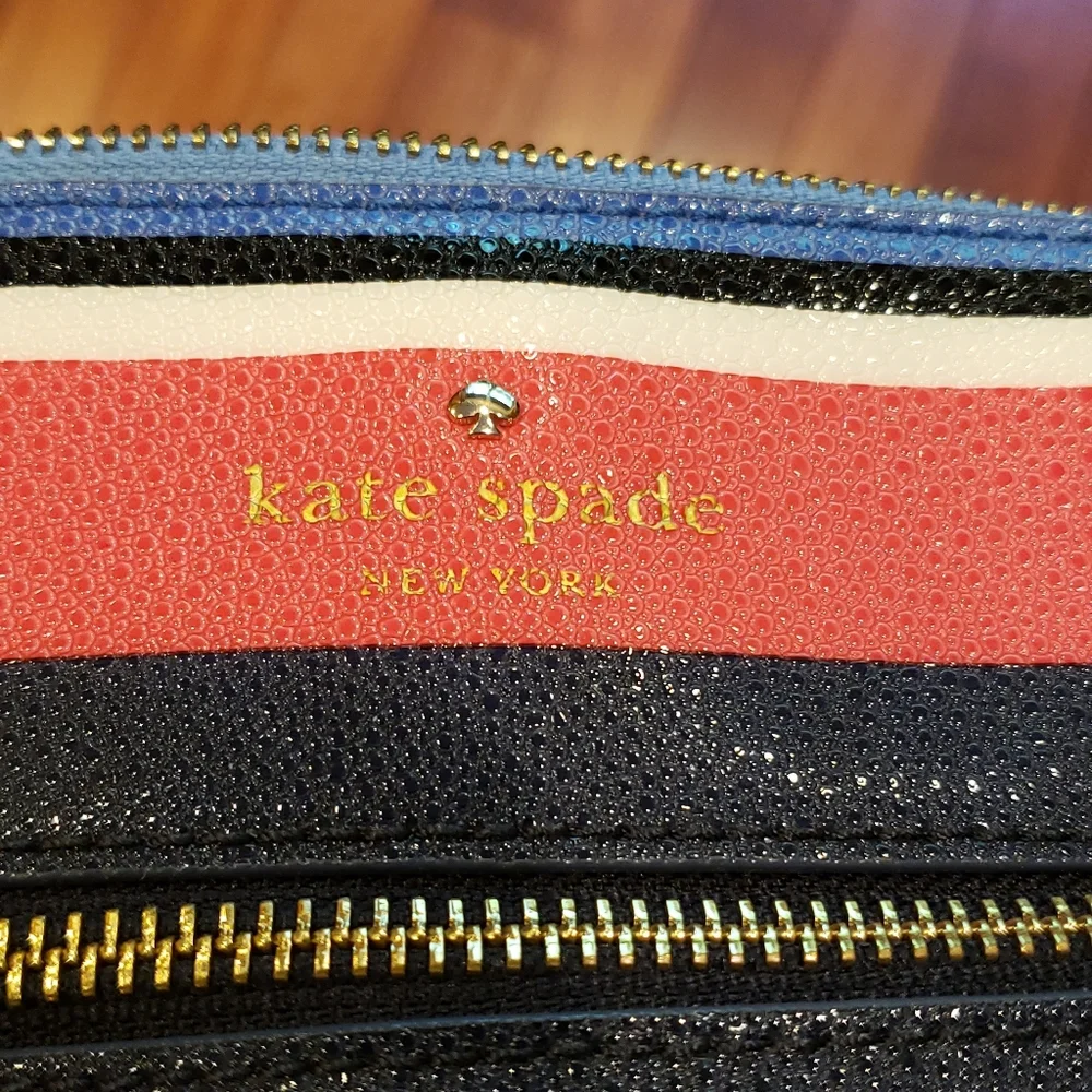 Kate Spade Striped Crossbody. Pink, Periwinkle, Black, White, Aqua